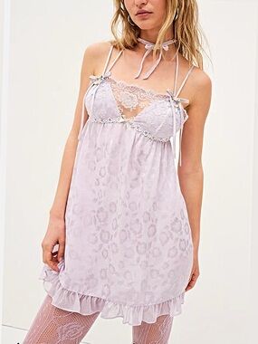 For Love And Lemons Lilac Lace satin slip dress 🍋 🌼